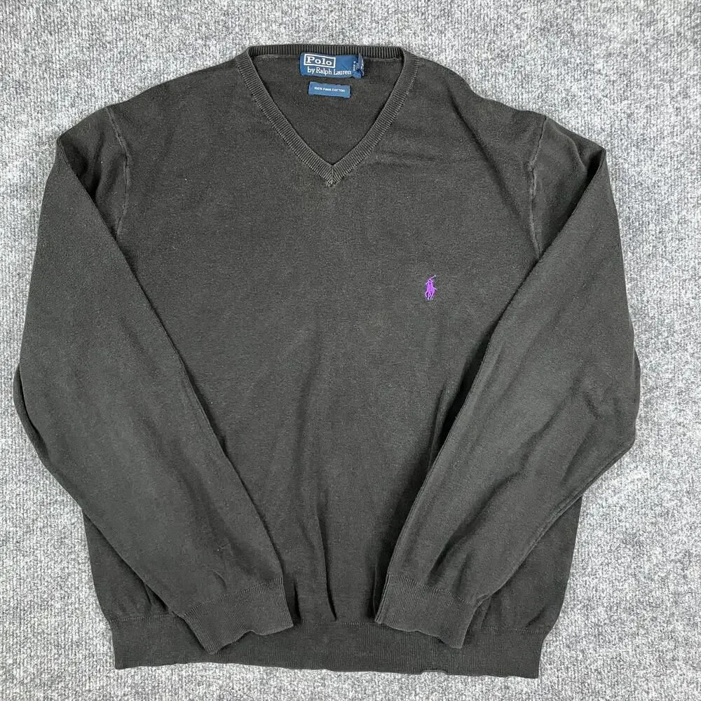 Polo Ralph Lauren Sweater Mens Size XXL Black Pima Cotton V-Neck Classic Fit